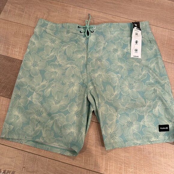 HURLEY MENS GREEN SWIM TRUNKS SHORTS NEW SIZE 38